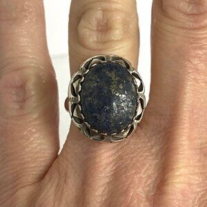 Sterling Silver 925 Southwest Style Bezel Set Oval Lapis Cabochon Ring Sz 6